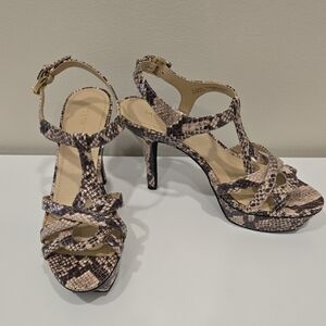 BCBGeneration Snakeskin Strappy Heels **NWOT**